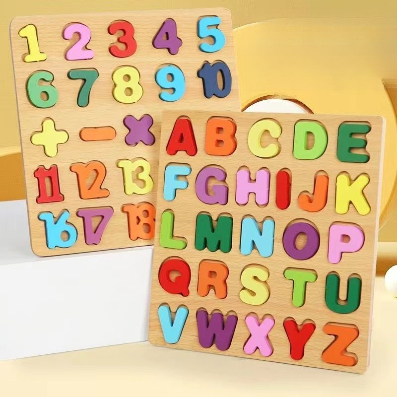 Kids Educational - Alphabet Numbers & More - Wooden Alphabet Puzzle Board Number Wooden