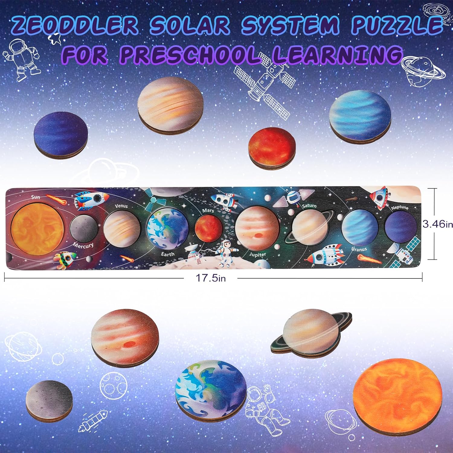 Children Wooden Space Planet P - Montessori Shelf Toy recension och pris