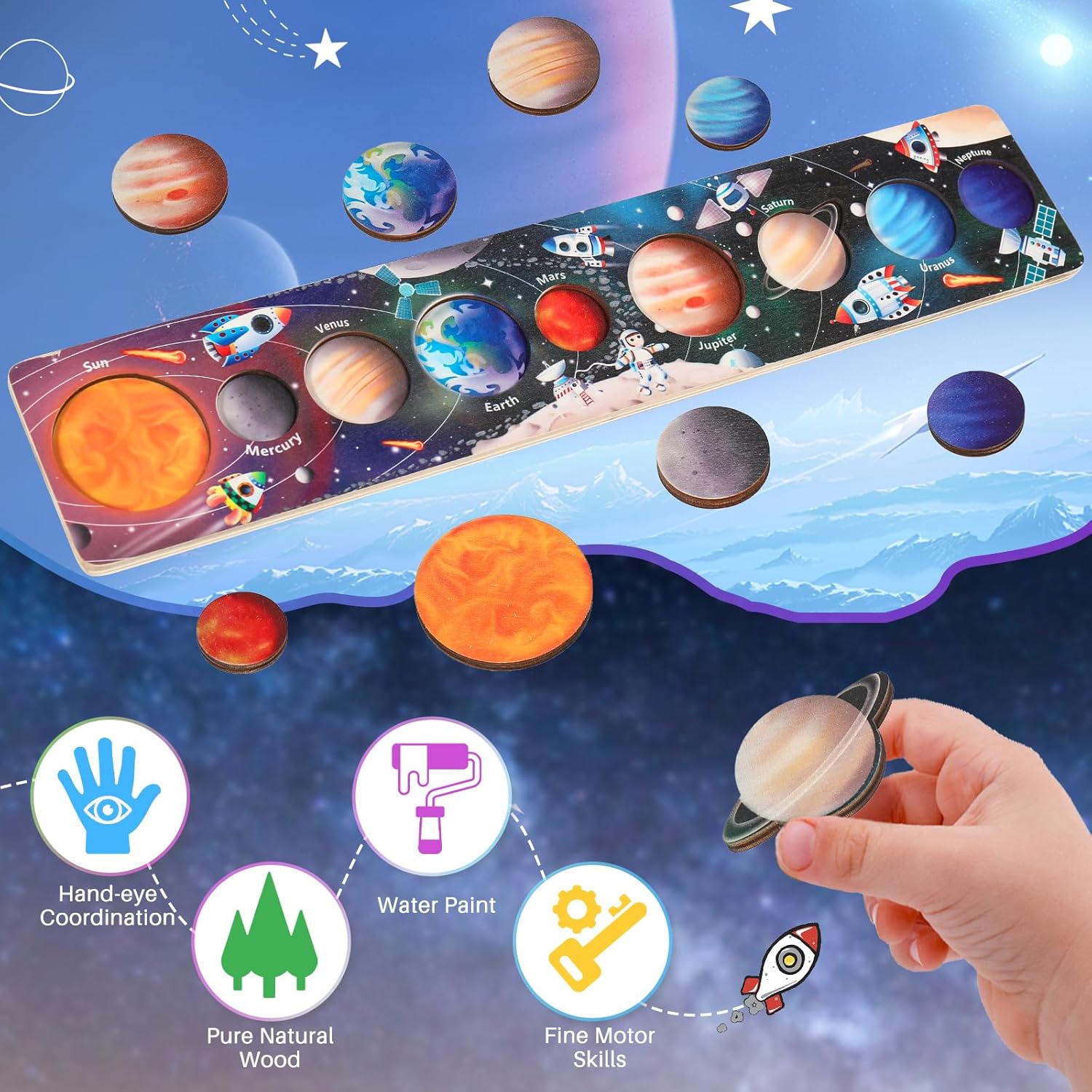 Children Wooden Space Planet P - Montessori Shelf Toy recension och pris