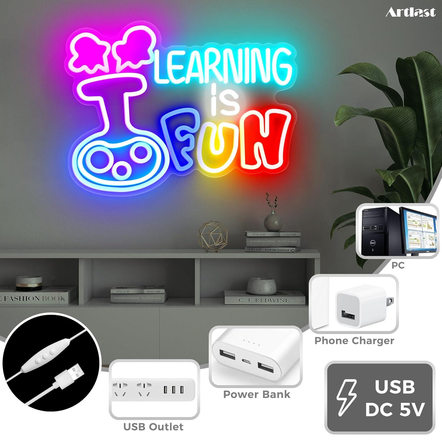 Learning Is Fun Neon Sign USB  - Kids Education Motivation recension och pris
